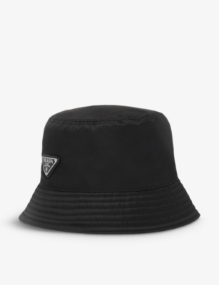 Prada Womens Black Logo-plaque Recycled-nylon Bucket Hat