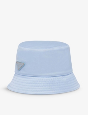 Prada Womens Light Blue Logo-plaque Recycled-nylon Bucket Hat
