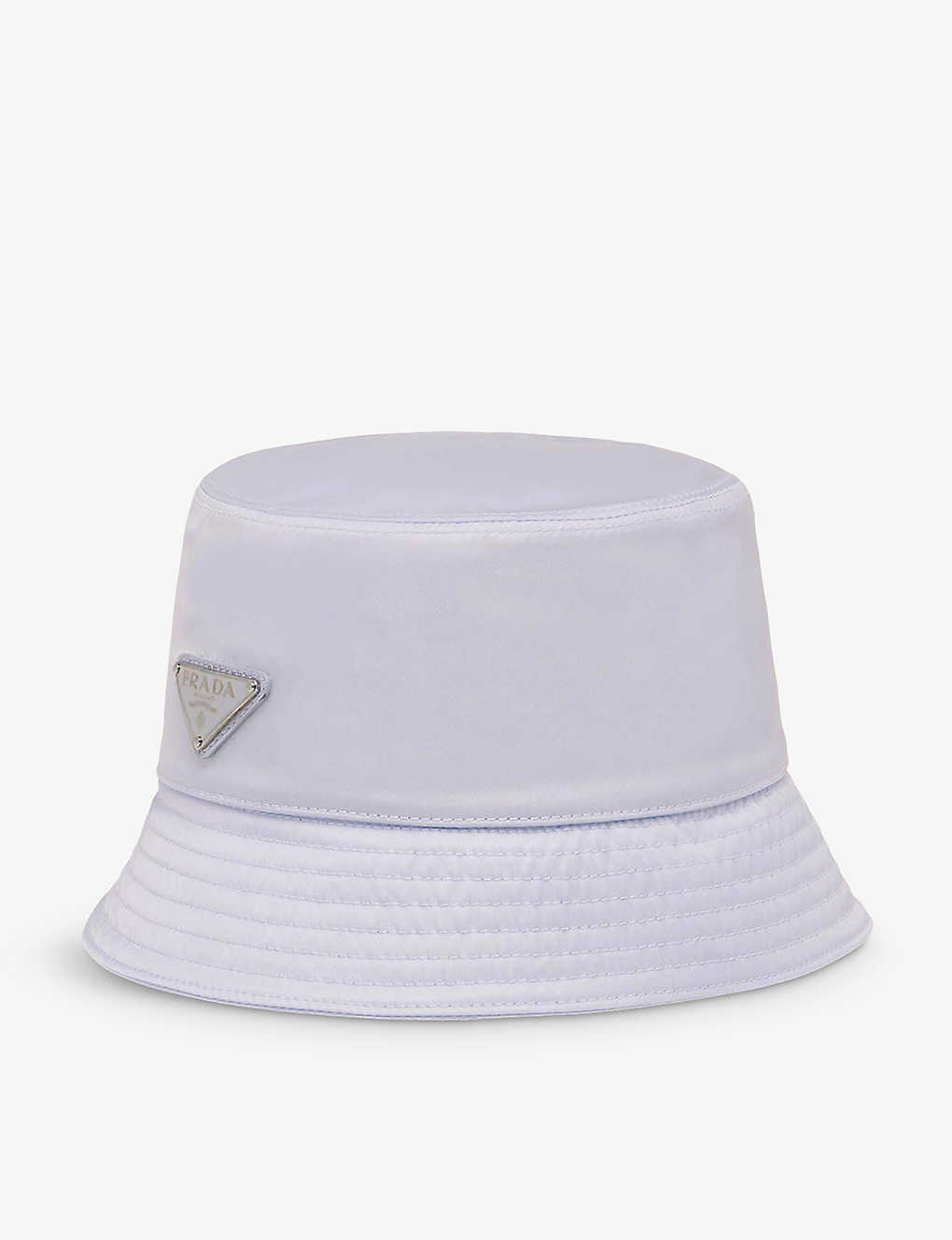 Prada White Re-nylon Logo Plaque Bucket Hat In Wisteria