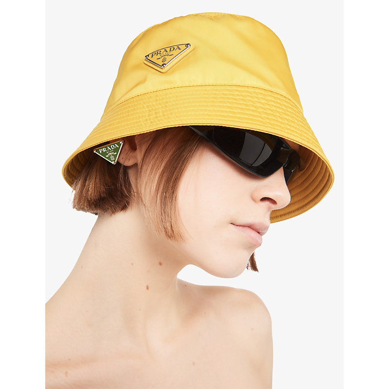 Shop Prada Womens Yellow Logo-plaque Recycled-nylon Bucket Hat