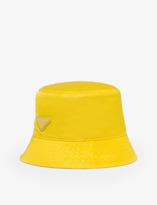 Shop Prada Womens Yellow Logo-plaque Recycled-nylon Bucket Hat