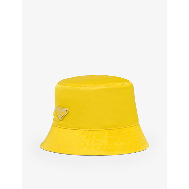 Prada Womens Yellow Logo-plaque Recycled-nylon Bucket Hat