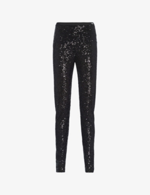 PRADA: Sequin-embellished slim-leg high-rise woven trousers