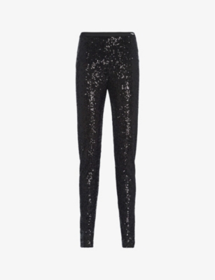 Prada Womens Black Sequin-embellished Slim-leg High-rise Woven Trousers