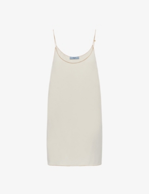 Prada Womens Neutral Sablé Logo-charm Woven Mini Dress In Neutral
