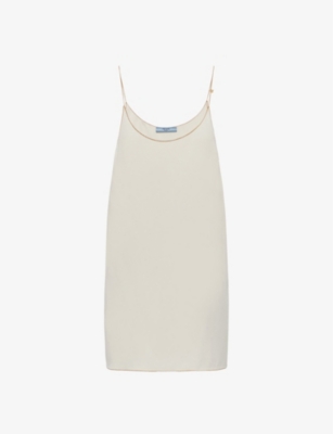 Shop Prada Sablé Logo-charm Woven Mini Dress In Neutral