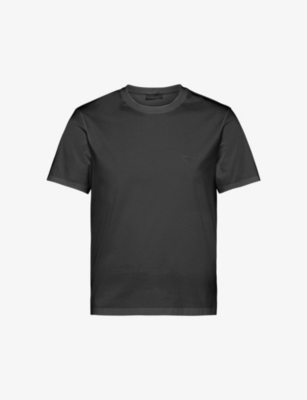 Prada Mens Black Logo-embroidered Slim-fit Stretch-cotton T-shirt