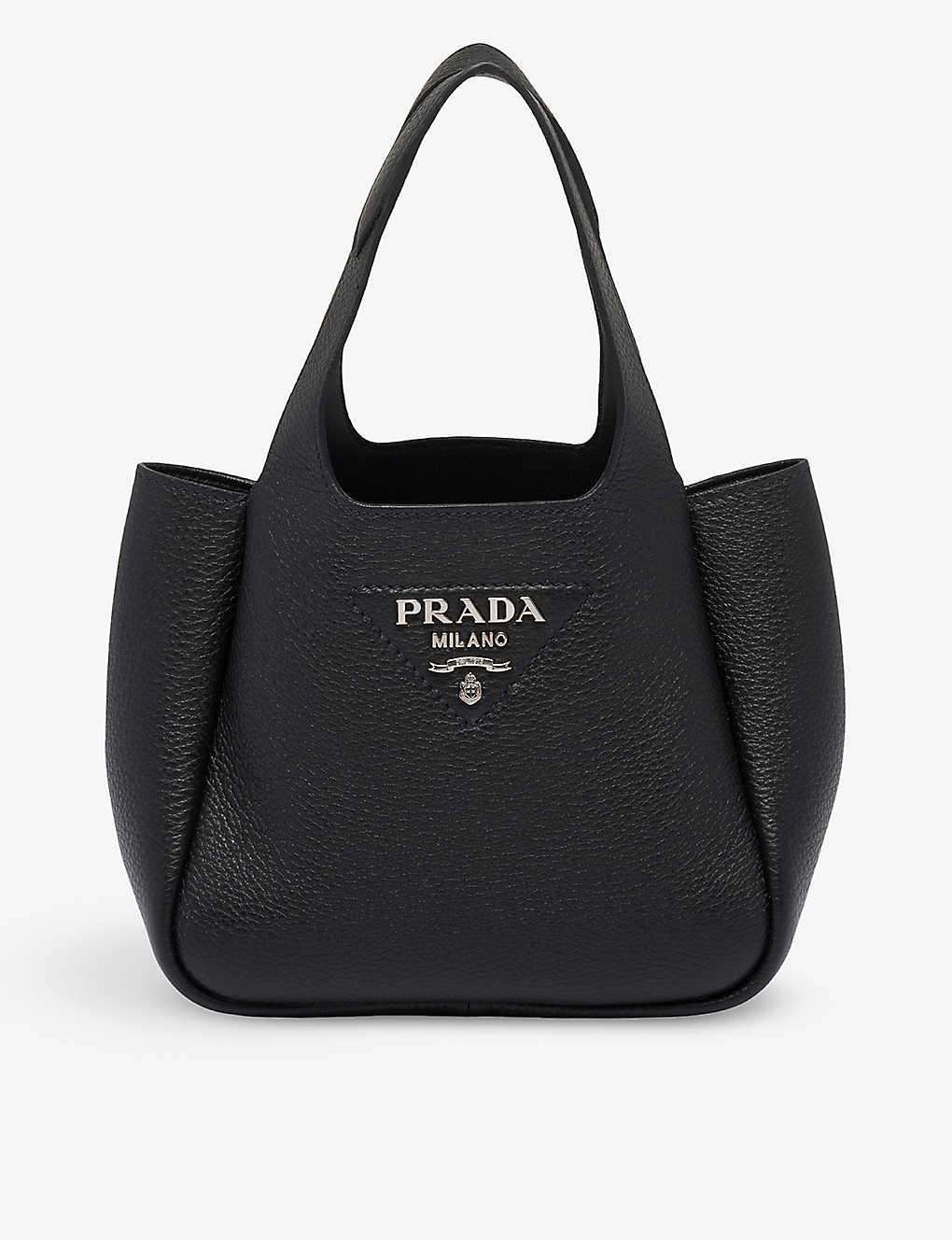 Prada Black Brand-plaque Mini Grained-leather Tote Bag