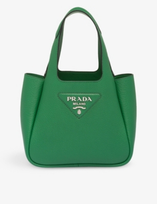 PRADA: Brand-plaque mini grained-leather tote bag