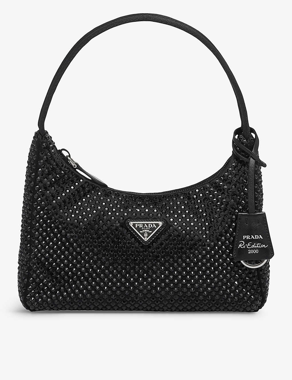 Prada Womens Black Crystal-embellished Satin Shoulder Bag