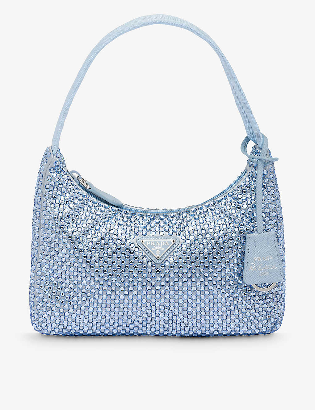 Prada Womens Light Blue Crystal-embellished Satin Shoulder Bag