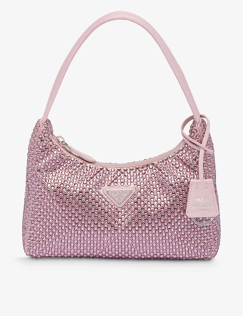 Prada Womens Pink Crystal-embellished Satin Shoulder Bag