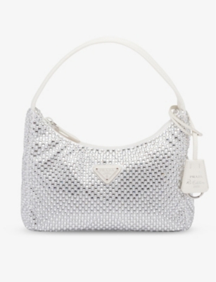 Prada Womens White Crystal-embellished Satin Shoulder Bag