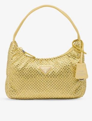 Prada Womens Yellow Crystal-embellished Satin Shoulder Bag