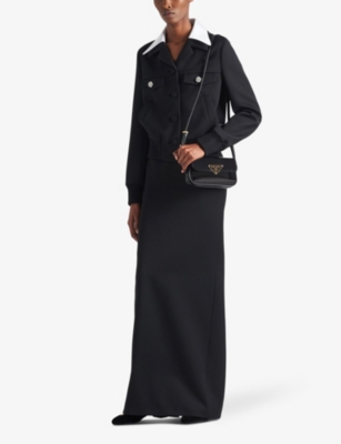 Shop Prada Logo-plaque Glossy Leather Cross-body Bag In Black