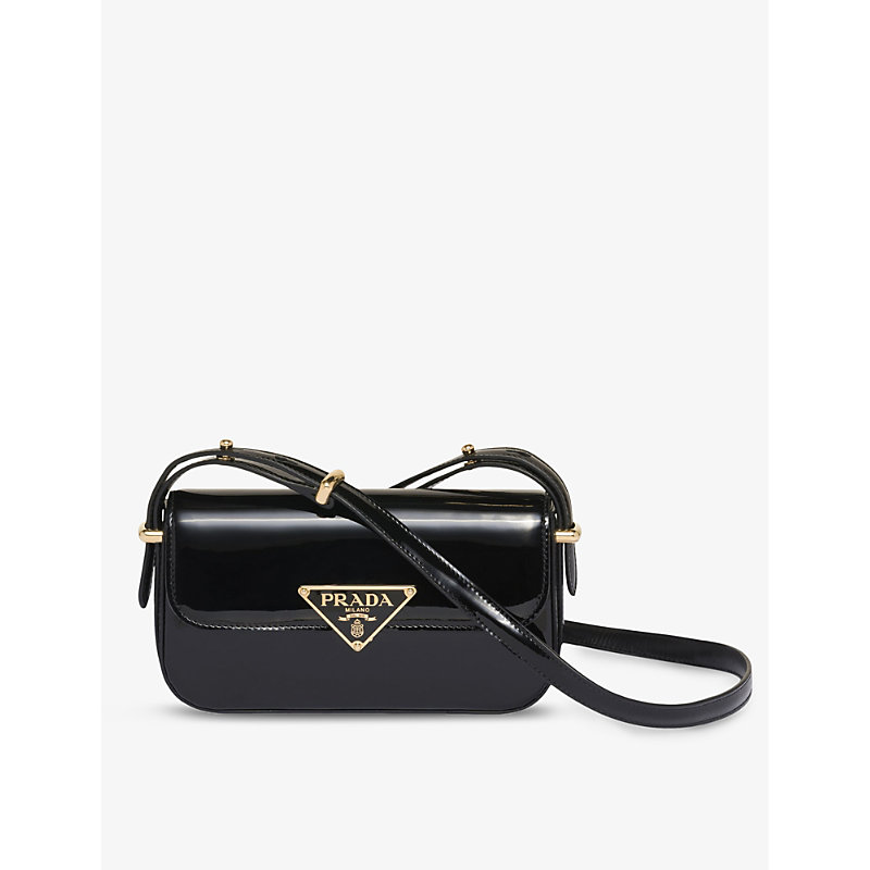 Prada Womens Black Logo-plaque Glossy Leather Cross-body Bag