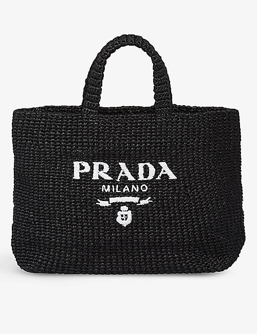 PRADA: Logo-stamped crochet tote bag