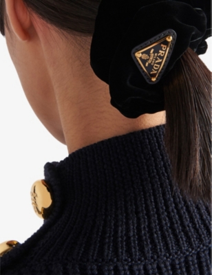 PRADA: Logo-plaque velvet scrunchie