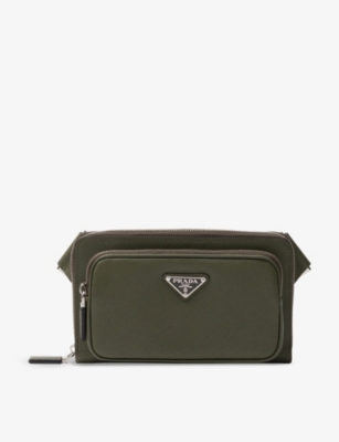 Prada Mens Green Brand-plaque Saffiano-leather Cross-body Bag