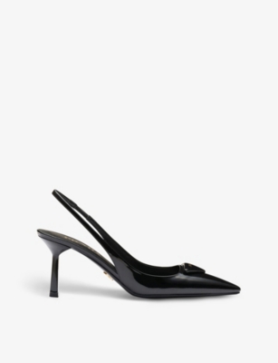 Prada Logo-plaque Slingback Pumps In Black