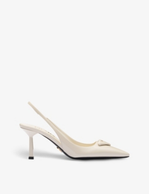 PRADA: Brand-plaque slingback heeled leather pumps