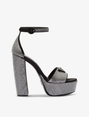PRADA: Crystal-embellished platform satin heeled sandals