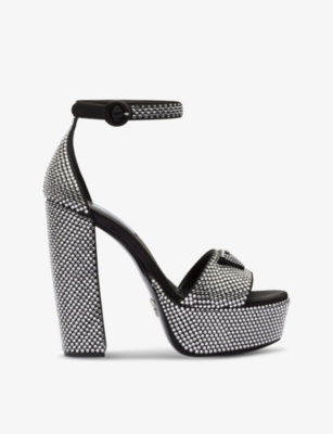 PRADA Crystal embellished platform satin heeled sandals Selfridges