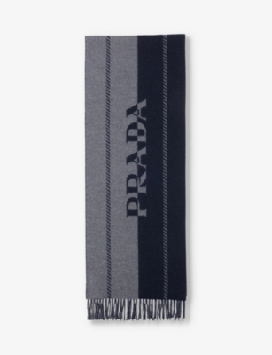 PRADA - Small logo-jacquard wool scarf | Selfridges.com