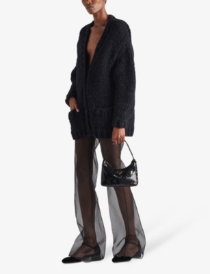 PRADA: Organza semi-sheer flared-leg high-rise silk trousers