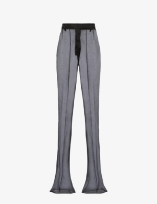 PRADA: Organza semi-sheer flared-leg high-rise silk trousers