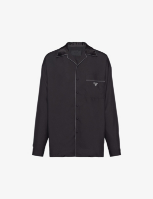 PRADA: Contrast-piping relaxed-fit silk shirt