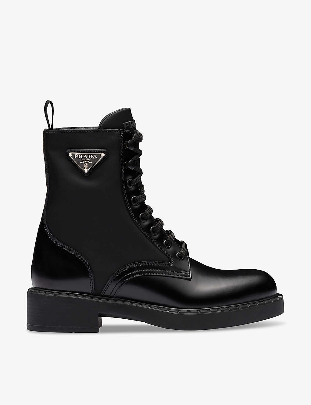 Shop Prada Womens Black Re-nylon Logo-plaque Leather And Recycled-nylon Boots