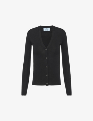 Shop Prada Slim-fit V-neck Cashmere And Silk Cardigan In Black