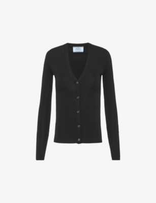 Prada Womens Black Slim-fit V-neck Cashmere And Silk Cardigan In Black