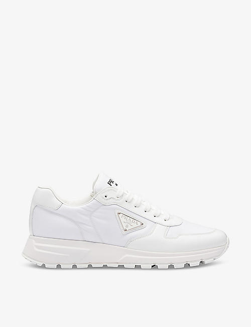 PRADA: Re-Nylon brand-plaque leather and recycled-nylon low-top trainers