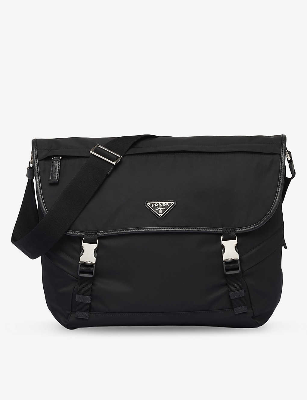 Prada Black Re-nylon Buckled Recycled-nylon And Leather Cross-body Bag