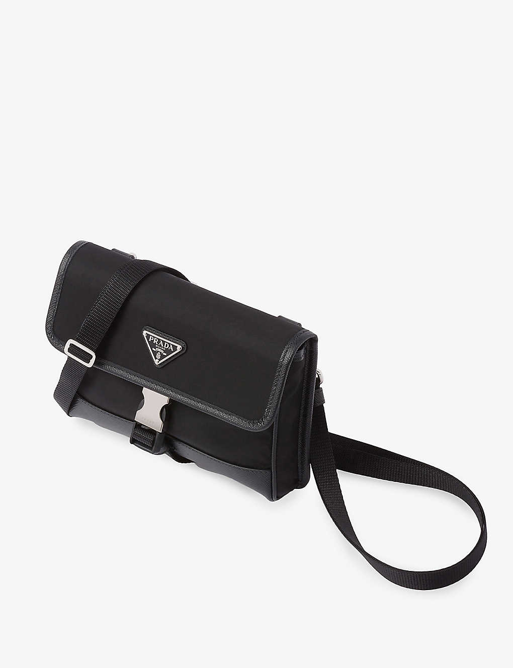 Prada Womens Black Re-nylon Buckled Recycled-nylon And Leather Phone-holder