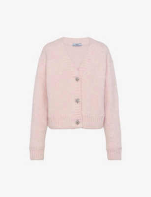 PRADA - Shetland crystal-buttons wool cardigan