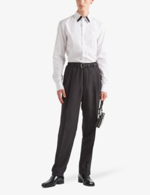 PRADA: Brand-patch contrast-panel cotton shirt