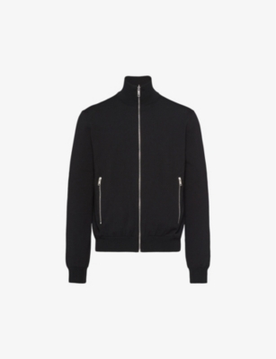Shop Prada Reversible Brand-plaque Wool And Nylon Jacket In Black