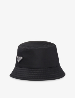 Shop Prada Mens Black Logo-plaque Recycled-nylon Bucket Hat
