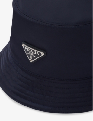 Shop Prada Mens Blue Logo-plaque Recycled-nylon Bucket Hat