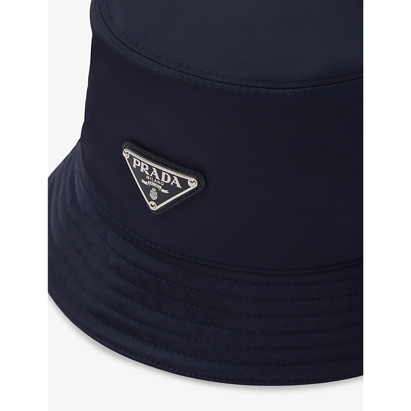 Shop Prada Mens Blue Logo-plaque Recycled-nylon Bucket Hat