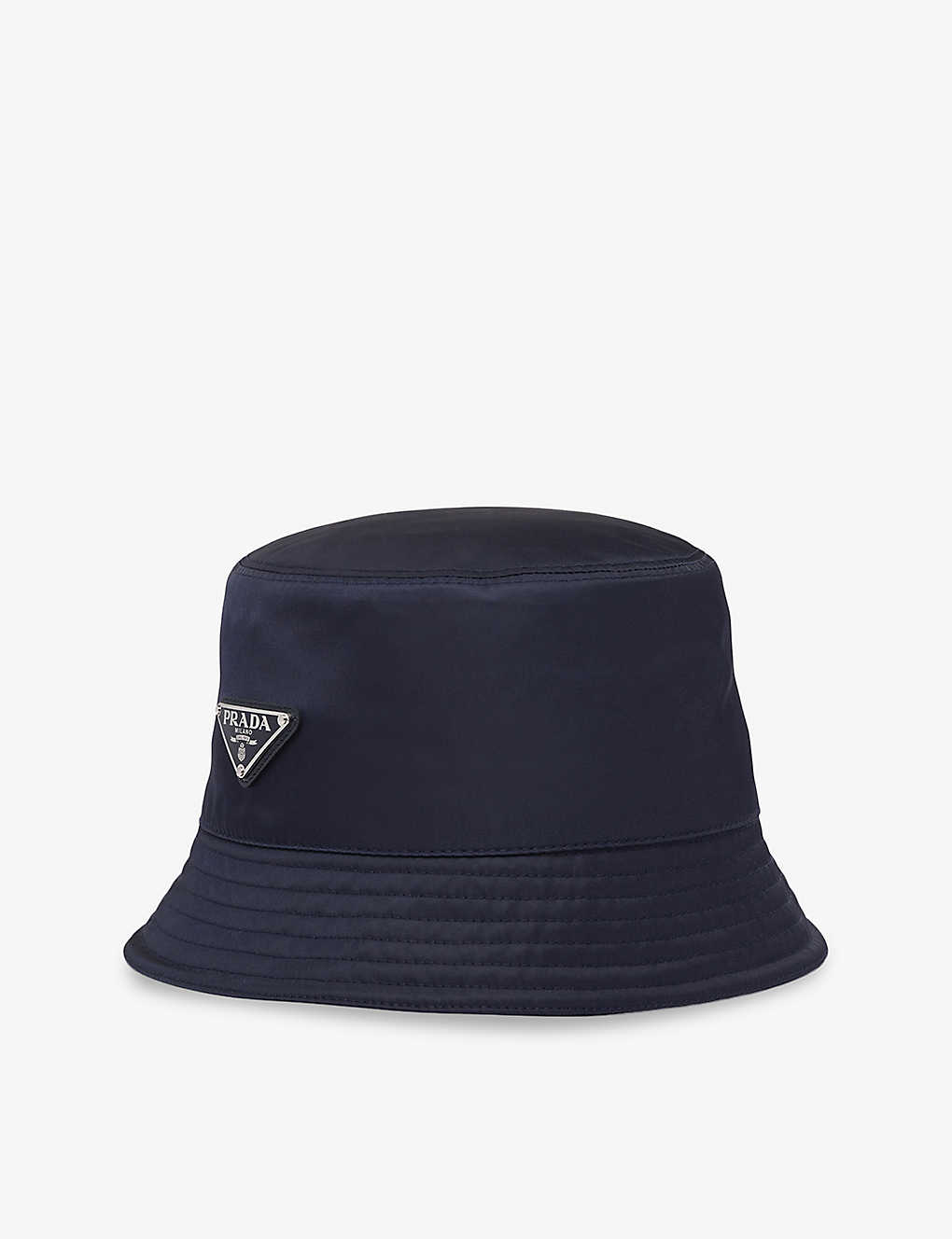 Prada Mens Blue Logo-plaque Recycled-nylon Bucket Hat