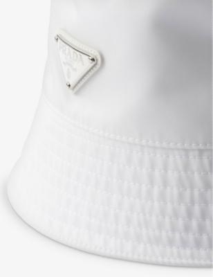 Shop Prada Mens White Logo-plaque Recycled-nylon Bucket Hat