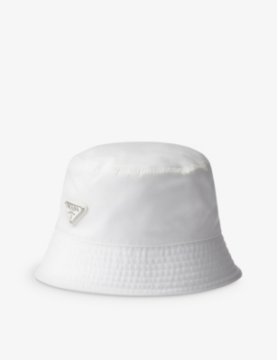 Shop Prada Mens White Logo-plaque Recycled-nylon Bucket Hat