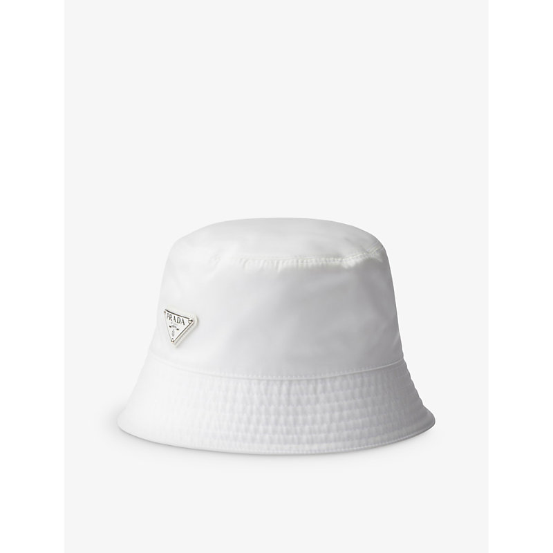 Shop Prada Mens White Logo-plaque Recycled-nylon Bucket Hat