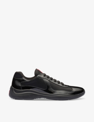 Prada Mens Black America's Cup Leather And Mesh Trainers