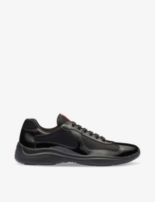 Prada Mens  America's Cup Leather And Mesh Trainers In Black