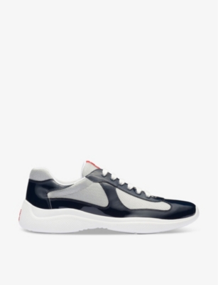 Shop Prada America's Cup Leather And Mesh Trainers In Blue